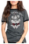 Camiseta Ringer Bandup! Geek Wonder Woman Love Strength Grace Grafite E Preto - Bandup - Geek