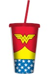 Copo C/ Tampa E Canudo Dc Wonder Woman Vermelho - 
